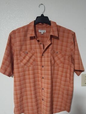 Orvis Men's Orange Plaid Short-Sleeve Button-Up Shirt